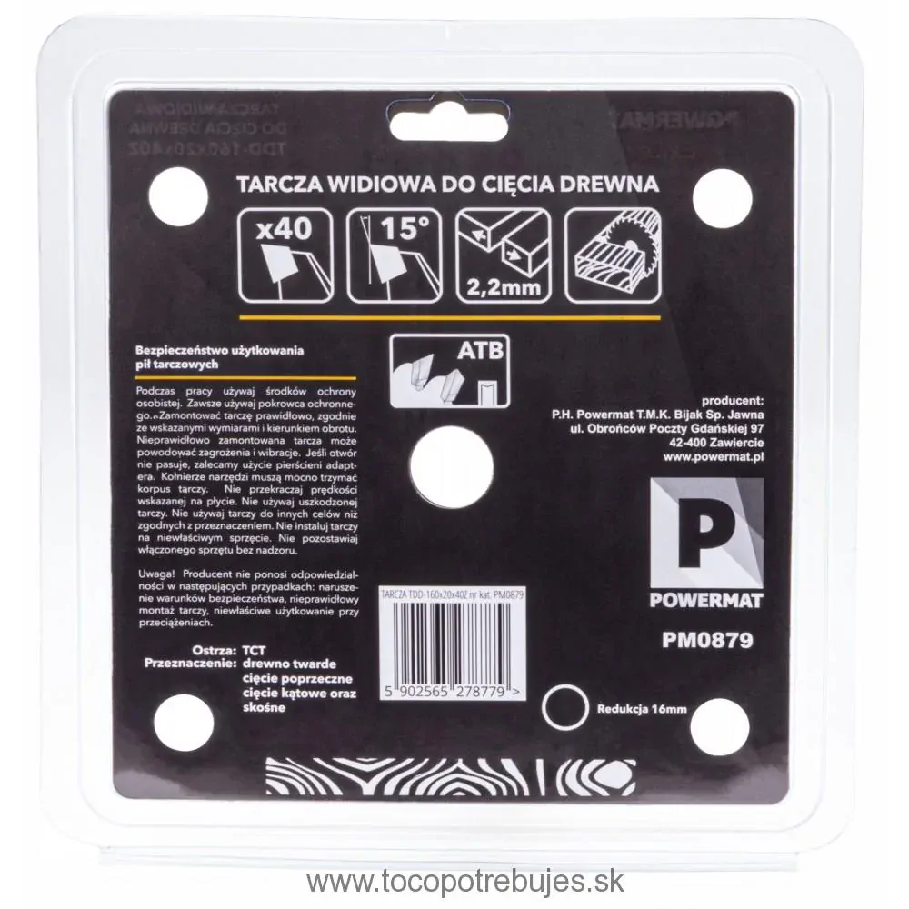 Kotúč na drevo TDD-160x20x24Z - POWERMAT PM0878