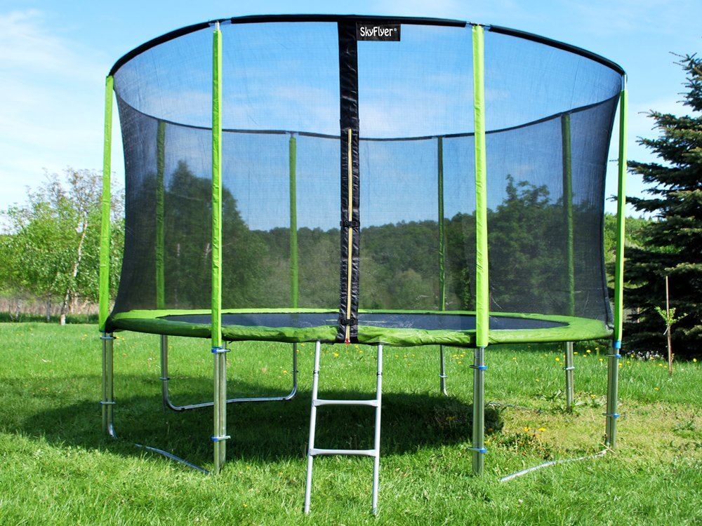 SkyFlyer Záhradná trampolína 427cm 14FT s ochrannou sieťou a rebríkom, zelená