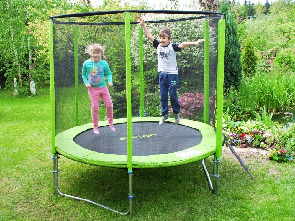 SkyFlyer Záhradná trampolína 244cm 8FT s ochrannou sieťou a rebríkom, zelená