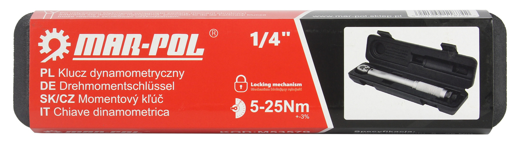 Kľúč dynamometrický momentový 1/4" 5-25Nm - MAR-POL M53579