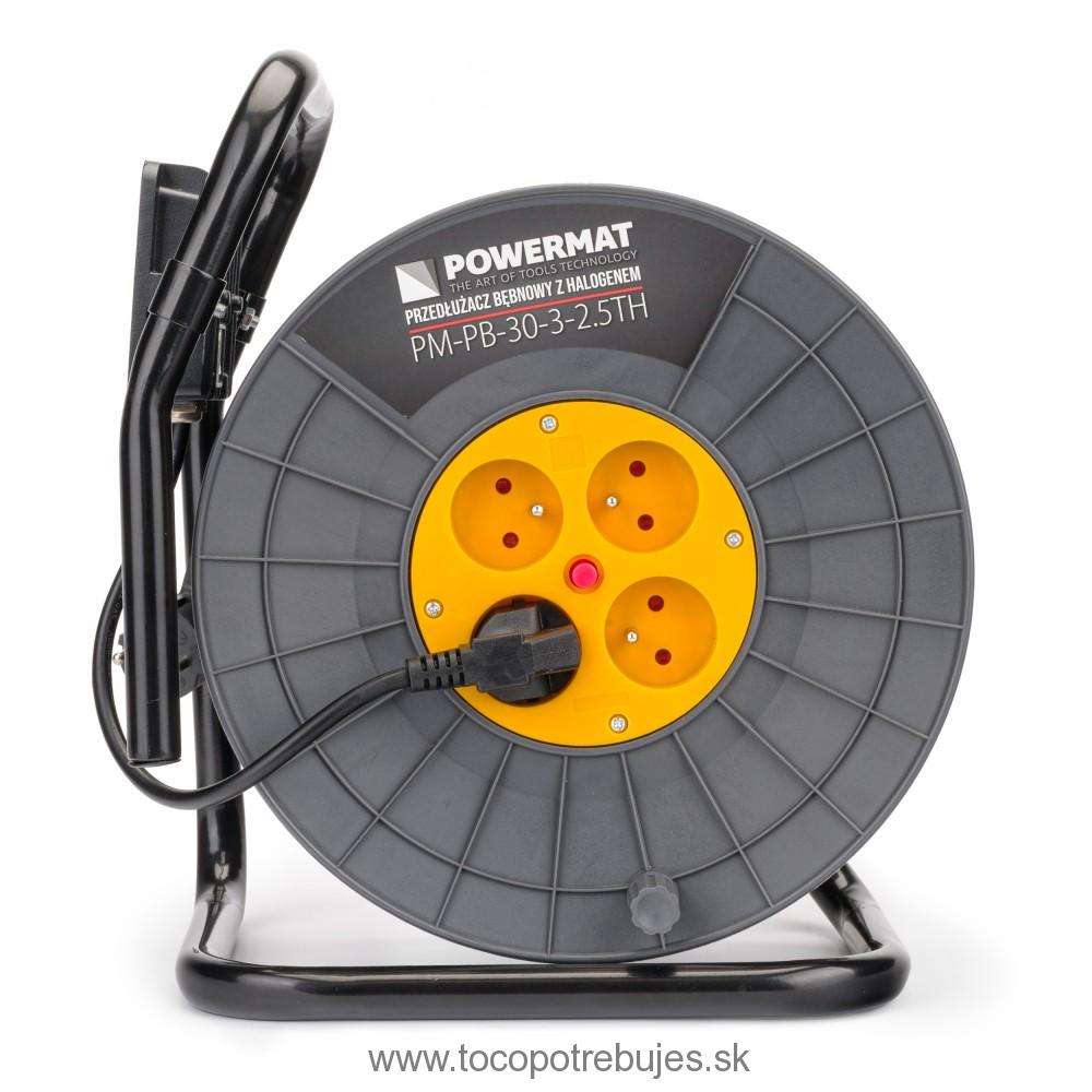 Predlžovací kábel na bubne + led lampa 3x2,5mm 30m - POWERMAT