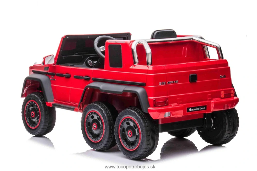 Elektrické autíčko Mercedes-Benz G63 AMG 6X6, Jednomiestne, červené, 6 Kolies s nezávislým odpružením, Pohon 2 x 45W, 12V10AH Batéria, Plastové kolesá a sedadlo, Diaľkové ovládanie, Licencované