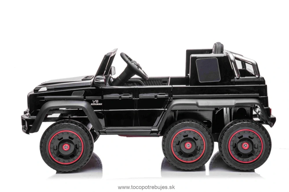 Elektrické autíčko Mercedes-Benz G63 AMG 6X6, Jednomiestne, čierné, 6 Kolies s nezávislým odpružením, Pohon 2 x 45W, 12V10AH Batéria, Plastové kolesá a sedadlo, Diaľkové ovládanie, Licencované