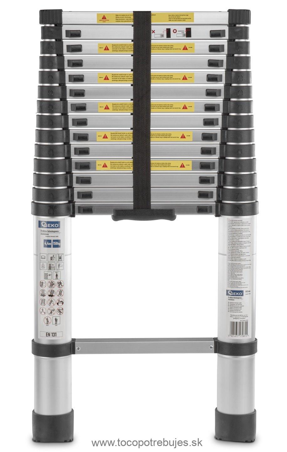 Hliníkový teleskopický rebrík 4,4m 150kg - GEKO G02446