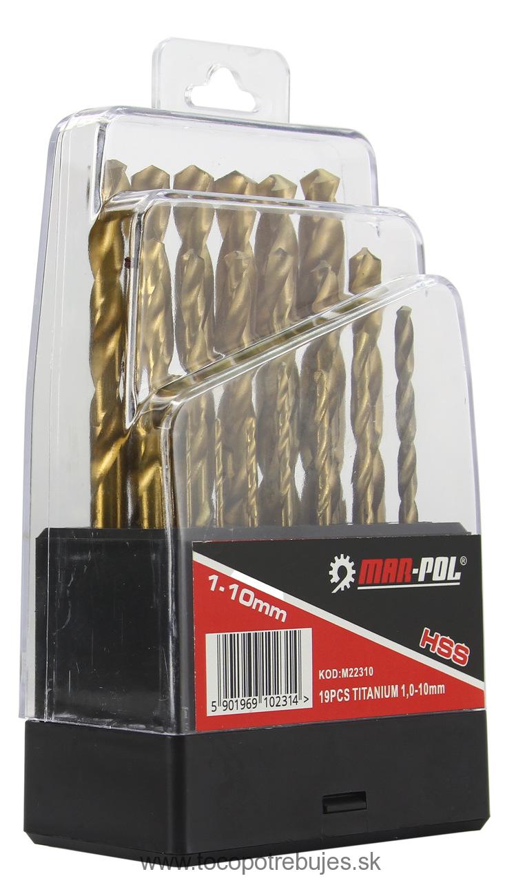 Sada titánových vrtákov HSS do kovu 19ks 1mm - 10mm - MAR-POL M22310