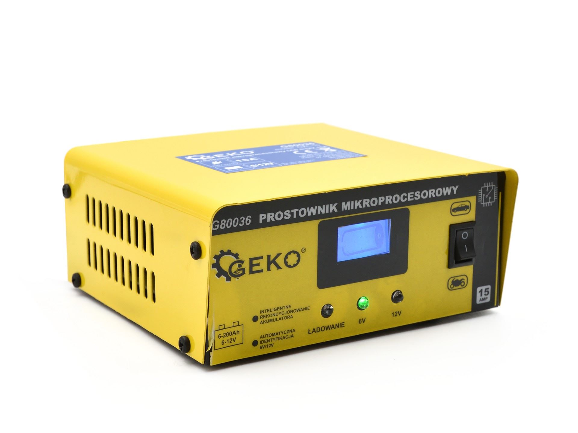 Nabíjačka autobatérií mikroprocesorová LCD 6/12V 15A - GEKO G80036