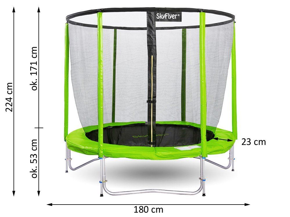 SkyFlyer Záhradná trampolína 180cm 6FT s ochrannou sieťou, zelená