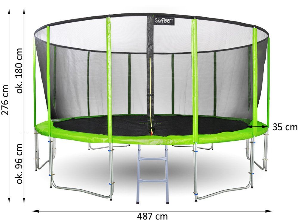 SkyFlyer Záhradná trampolína 487cm 16FT s ochrannou sieťou a rebríkom, zelená