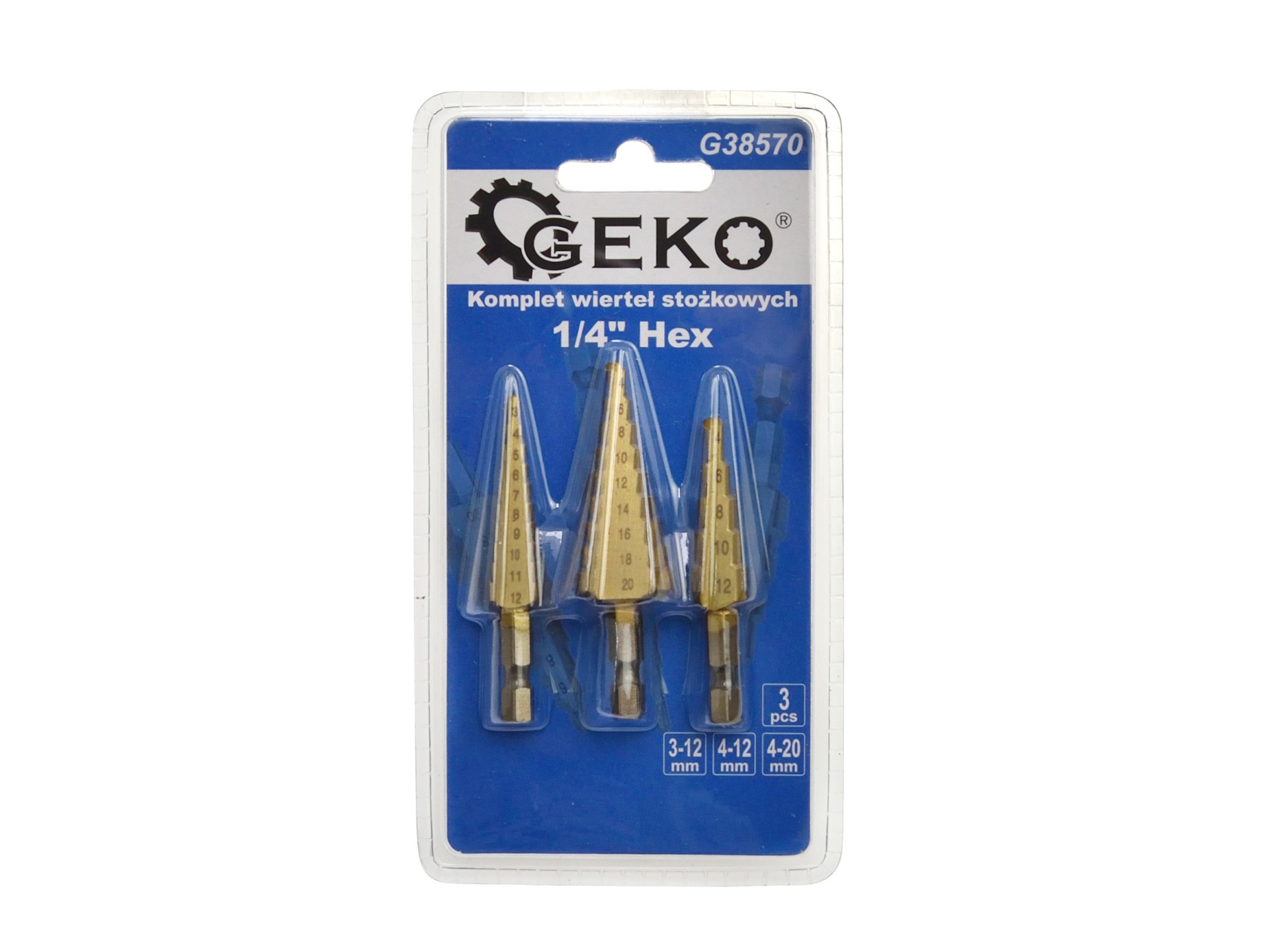 Viacstupňový vrták 1/4" Hex (3-12,4-12,4-20mm) 3ks - GEKO G38570