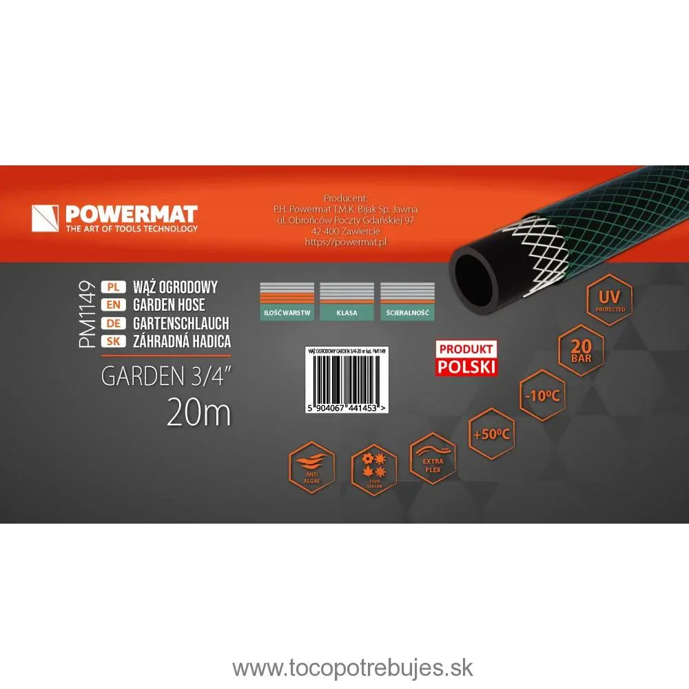 Záhradná hadica 3/4″ 20m 3-vrstvová GARDEN - POWERMAT PM1149