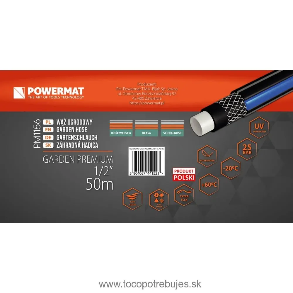 Záhradná hadica 1/2″ 50m 4-vrstvová GARDEN PREMIUM - POWERMAT PM1156