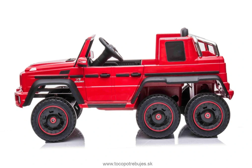 Elektrické autíčko Mercedes-Benz G63 AMG 6X6, Jednomiestne, červené, 6 Kolies s nezávislým odpružením, Pohon 2 x 45W, 12V10AH Batéria, Plastové kolesá a sedadlo, Diaľkové ovládanie, Licencované