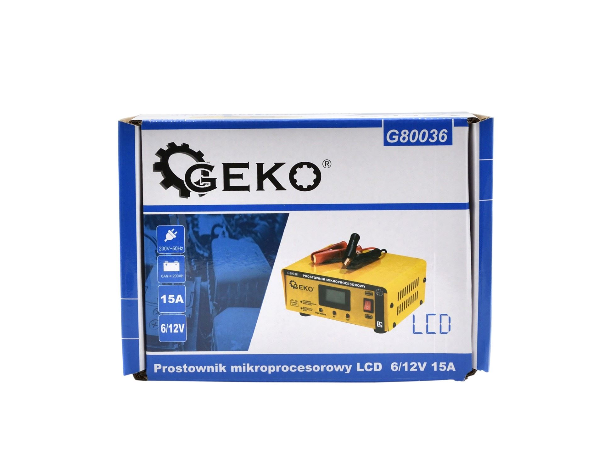 Nabíjačka autobatérií mikroprocesorová LCD 6/12V 15A - GEKO G80036