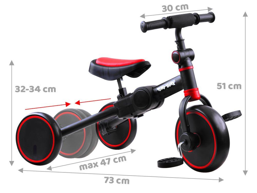 Detské odražadlo Tiny Bike 3v1, červená