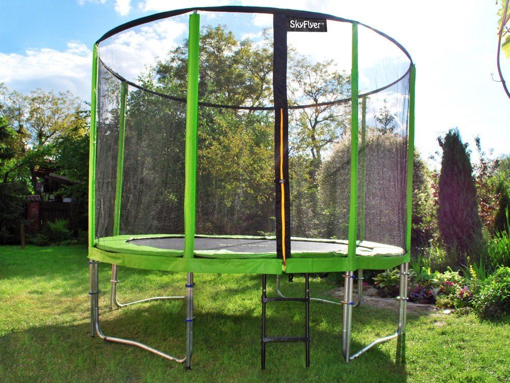 SkyFlyer Záhradná trampolína 304cm 10FT s ochrannou sieťou a rebríkom, zelená