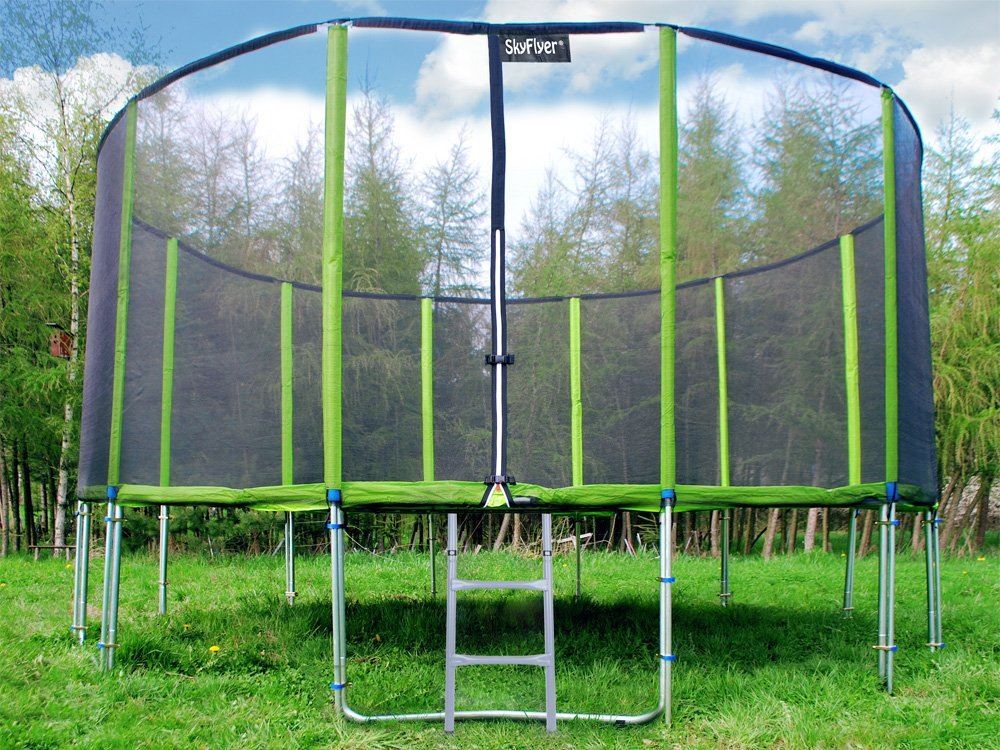 SkyFlyer Záhradná trampolína 487cm 16FT s ochrannou sieťou a rebríkom, zelená