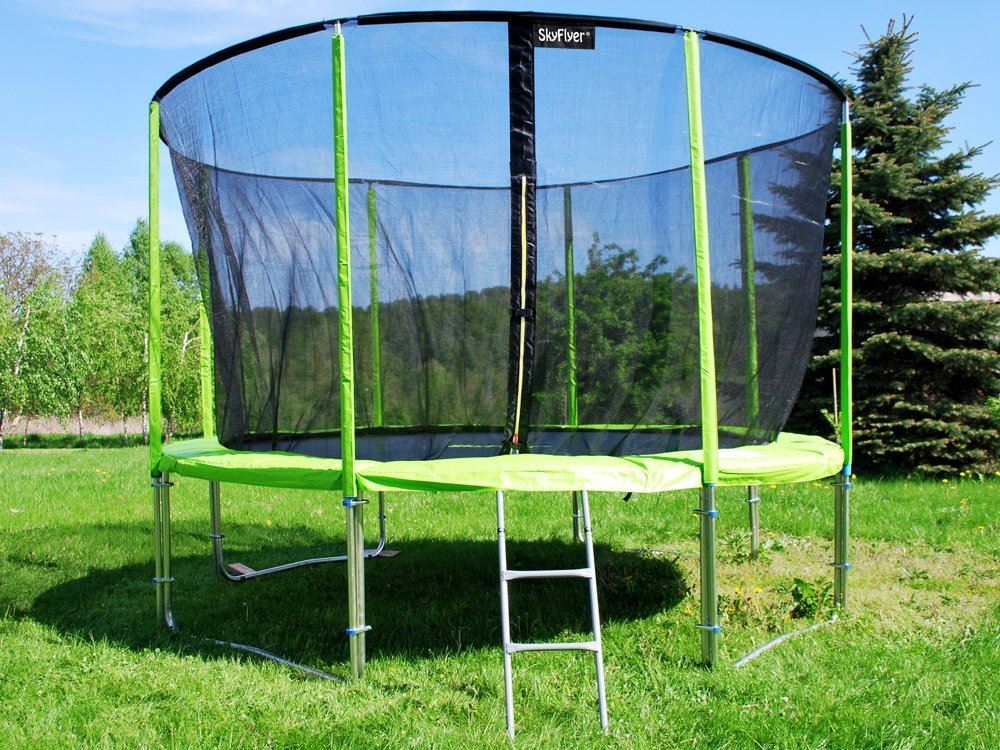 SkyFlyer Záhradná trampolína 427cm 14FT s ochrannou sieťou a rebríkom, zelená