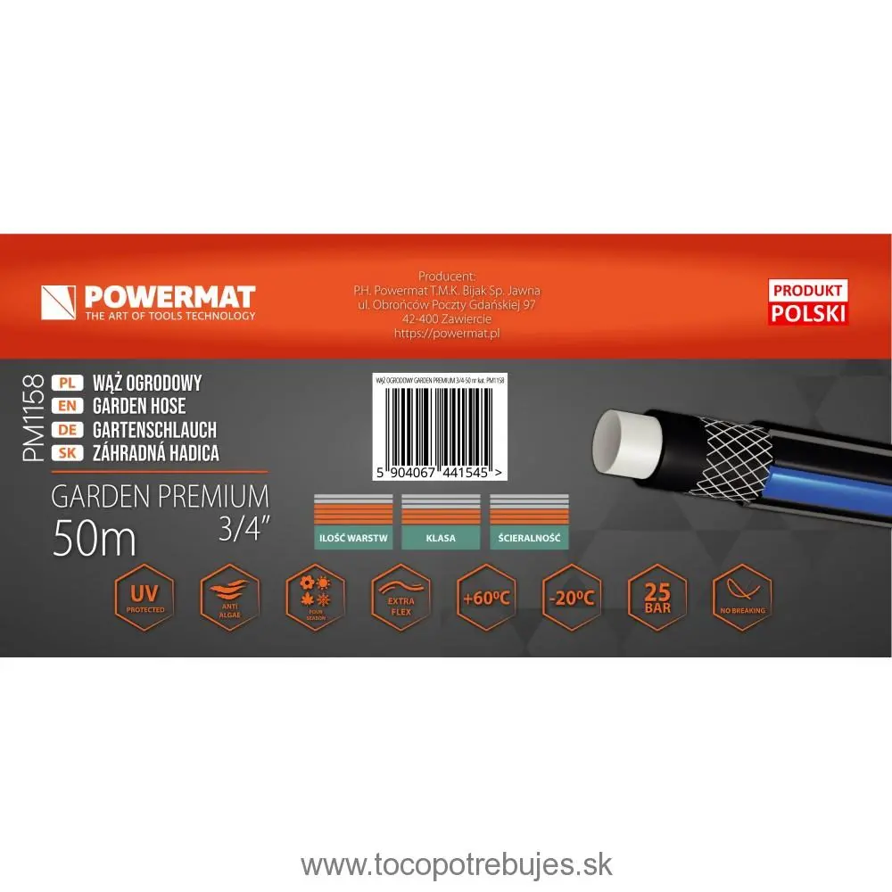 Záhradná hadica 3/4″ 50m 4-vrstvová GARDEN PREMIUM - POWERMAT PM1158