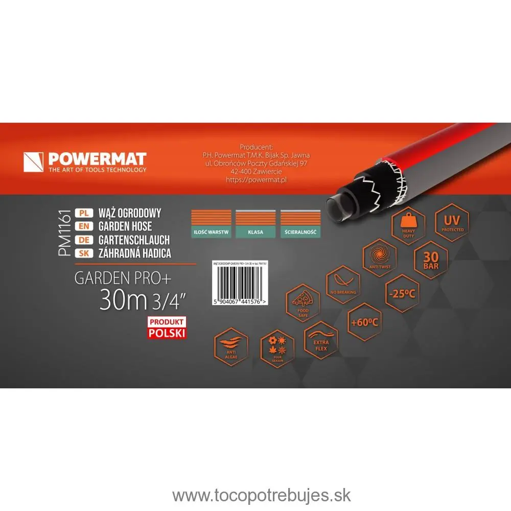 Záhradná hadica 3/4″ 30m 6 vrstiev GARDEN PRO+ - POWERMAT PM1161