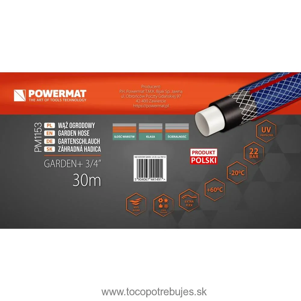 Záhradná hadica 3/4″ 30m 4 vrstvy GARDEN+ - POWERMAT PM1153