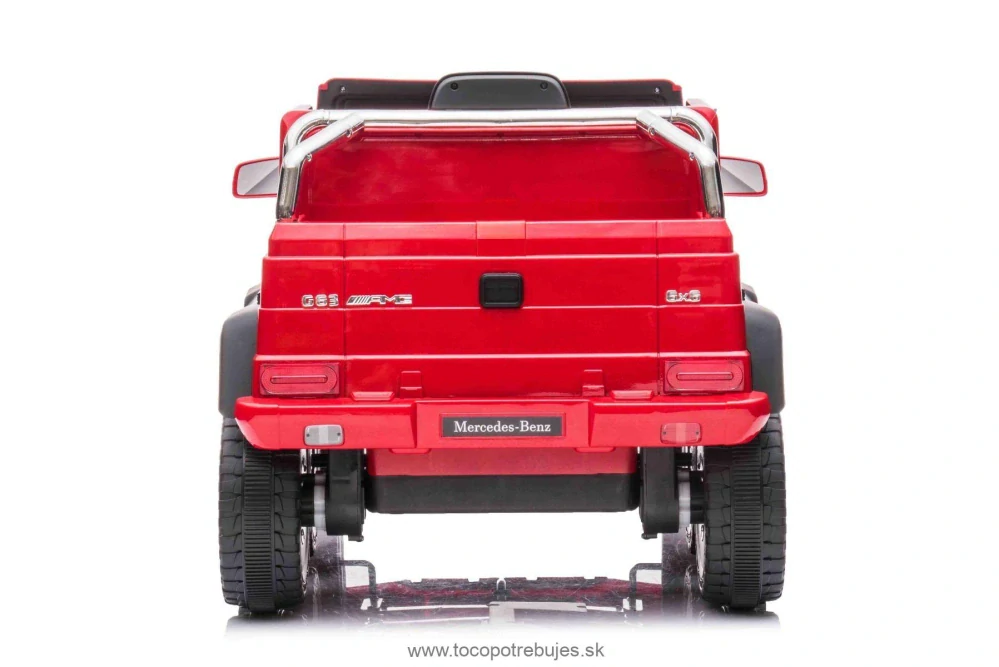 Elektrické autíčko Mercedes-Benz G63 AMG 6X6, Jednomiestne, červené, 6 Kolies s nezávislým odpružením, Pohon 2 x 45W, 12V10AH Batéria, Plastové kolesá a sedadlo, Diaľkové ovládanie, Licencované