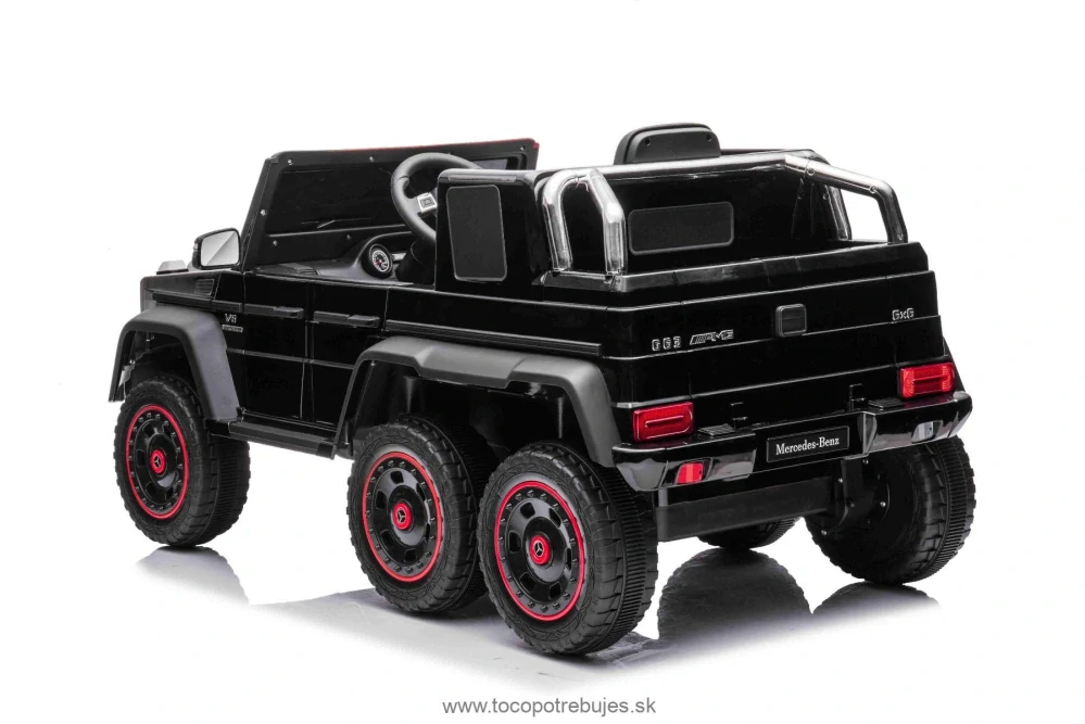 Elektrické autíčko Mercedes-Benz G63 AMG 6X6, Jednomiestne, čierné, 6 Kolies s nezávislým odpružením, Pohon 2 x 45W, 12V10AH Batéria, Plastové kolesá a sedadlo, Diaľkové ovládanie, Licencované