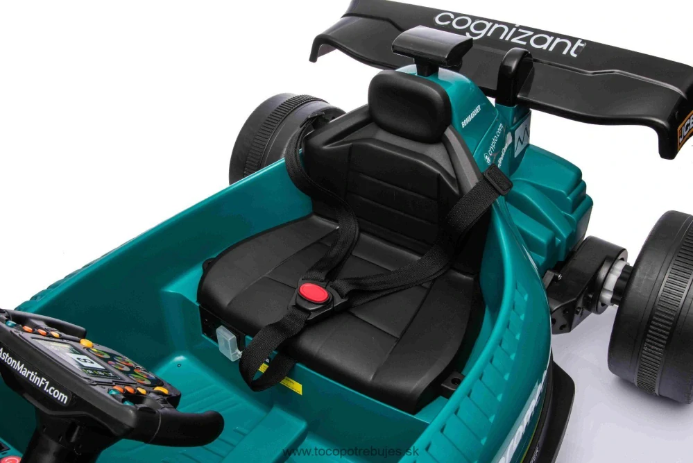 Licencovaná elektrická Formula Aston Martin ARAMCO, zelená, 2 x 35W Motor, Eva kolesá, MP3 Prehrávač s AUX/USB, Koženkové sedadlo, 12V/10Ah Batéria, Odpruženie, LED svetlá