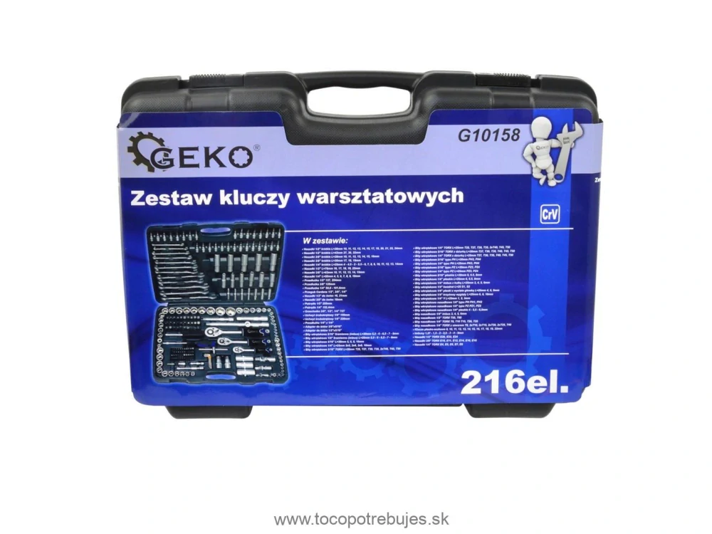 Geko G10158 gola sada 1/2", 3/8",1/4", 216-dielna