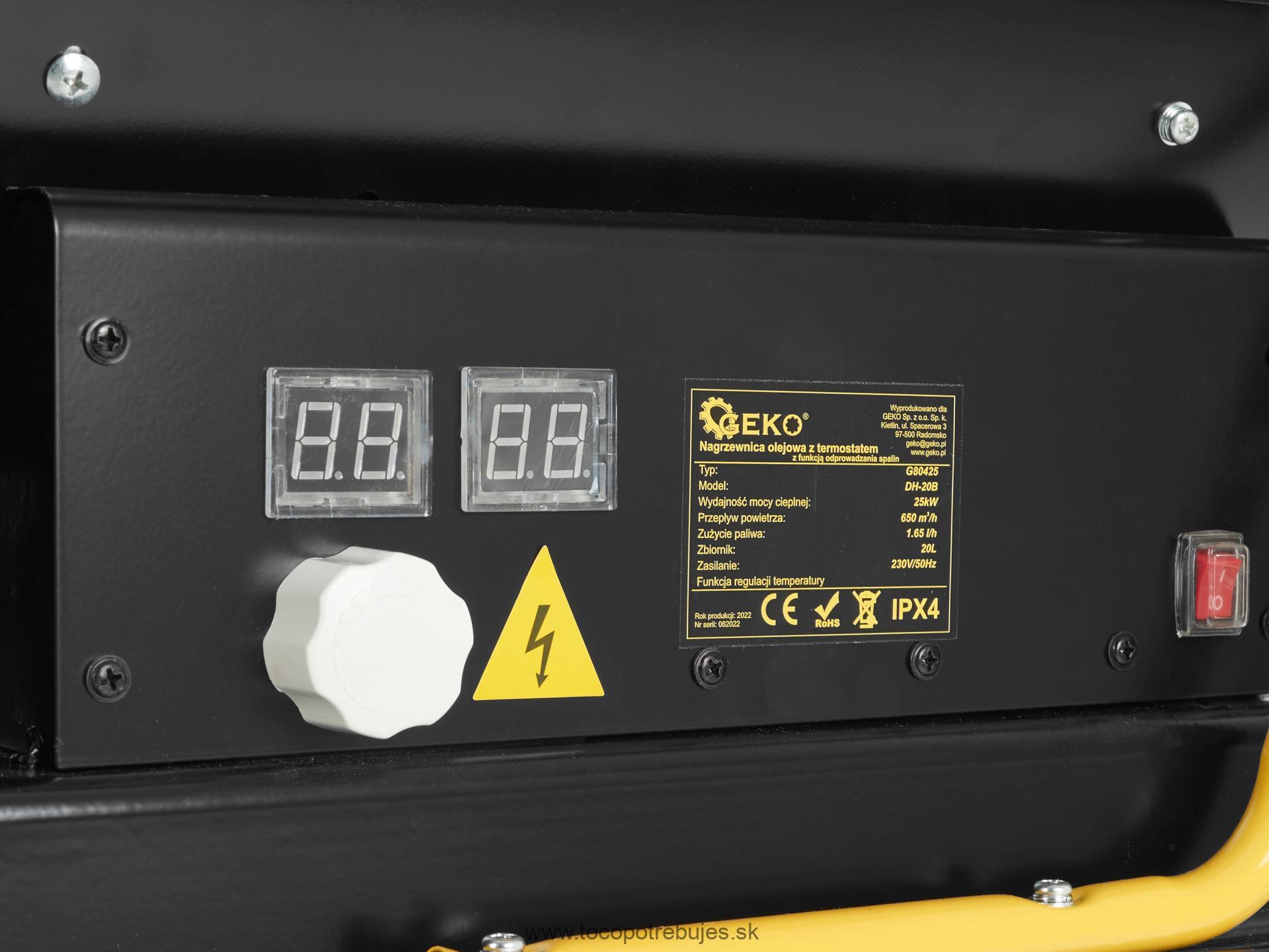 Olejový ohrievač vzduchu, ohrievač s vypúšťaním spalín 25kW - Geko G80425