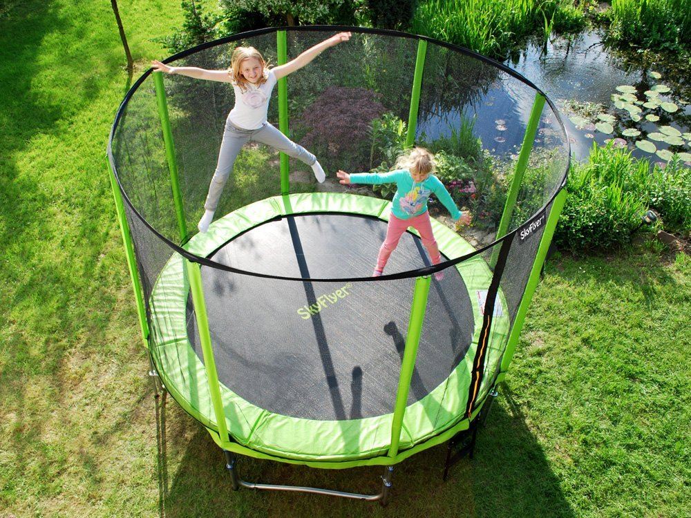 SkyFlyer Záhradná trampolína 304cm 10FT s ochrannou sieťou a rebríkom, zelená