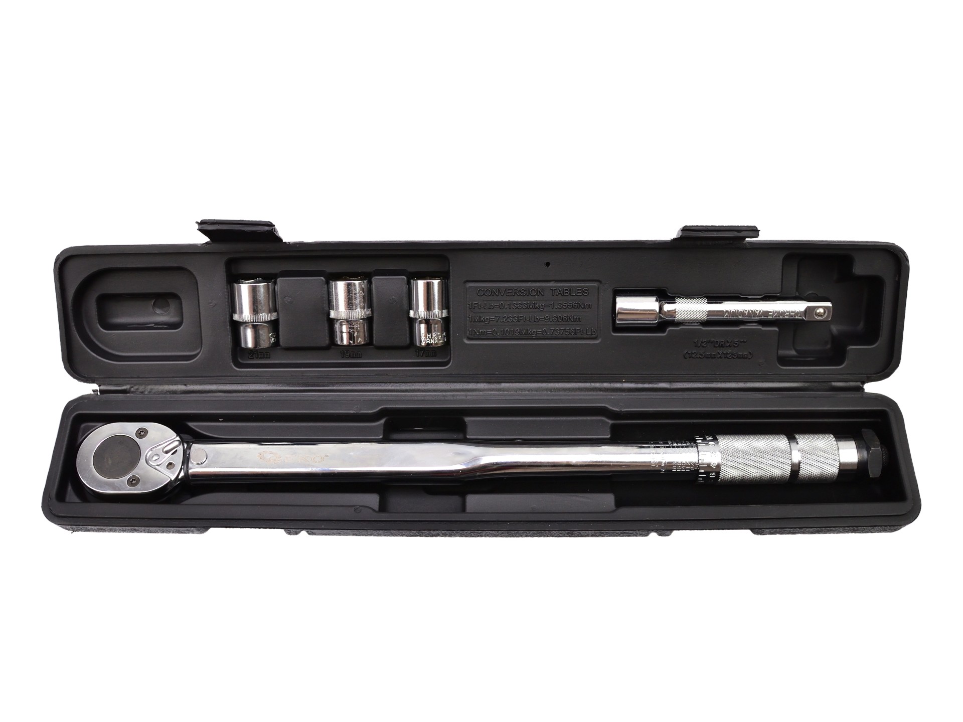 1/2" momentový kľúč 28-210Nm + nástrčky a predĺženie - GEKO G10064