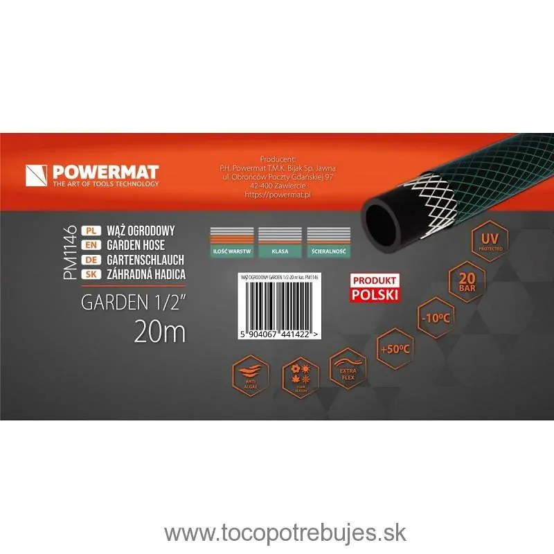 Záhradná hadica 1/2″ 20m 3-vrstvová GARDEN - POWERMAT PM1146
