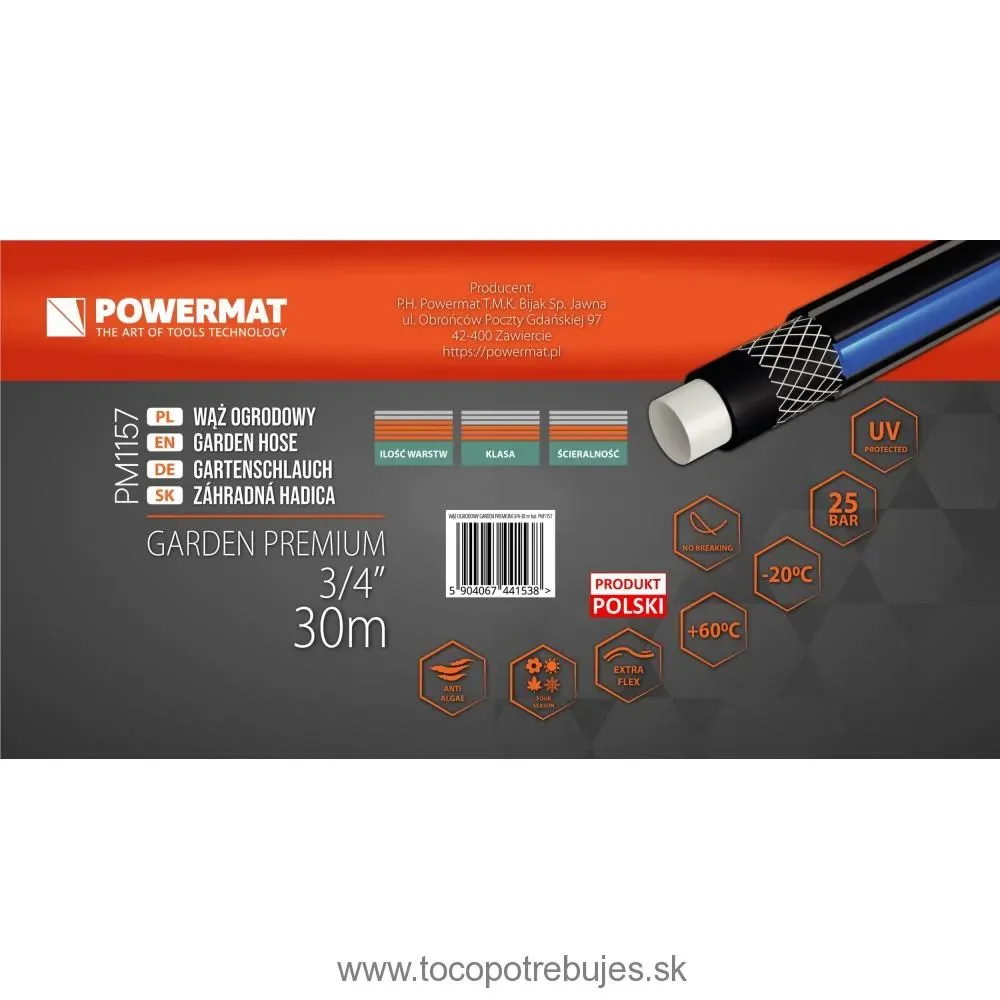 Záhradná hadica 3/4″ 30m 4-vrstvová GARDEN PREMIUM - POWERMAT PM1157