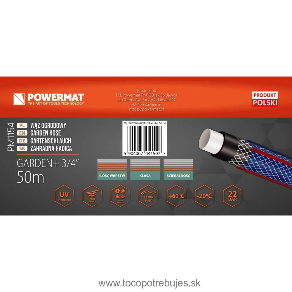 Záhradná hadica 3/4″ 50m 4 vrstvy GARDEN+ - POWERMAT PM1154