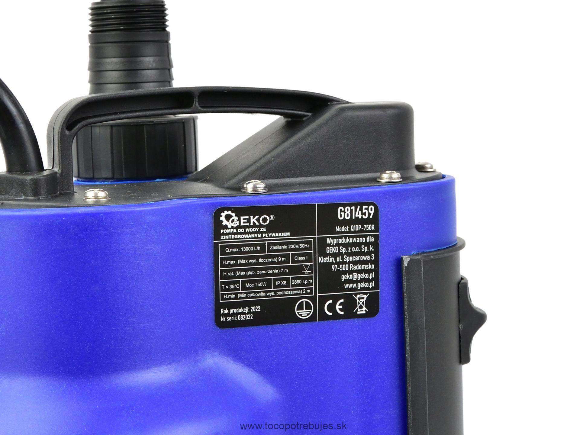 Ponorné kalové čerpadlo s plavákom 750W - GEKO G81459