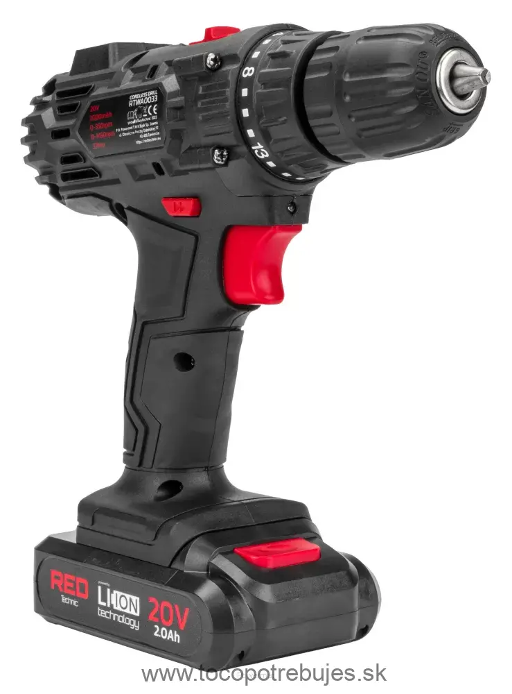 Akumulátorová vŕtačka 20V, 2x 2ah, RTWA0033- RED TECHNIC