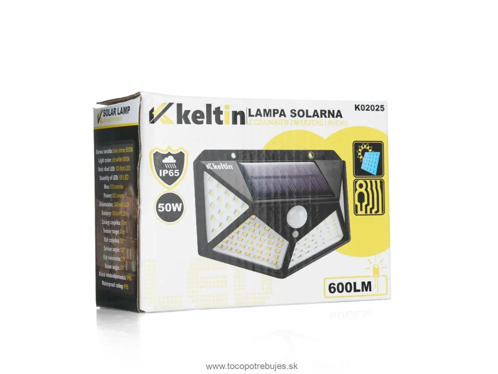 Solárna lampa so súmrakovým a pohybovým senzorom 50W - Keltin K02025