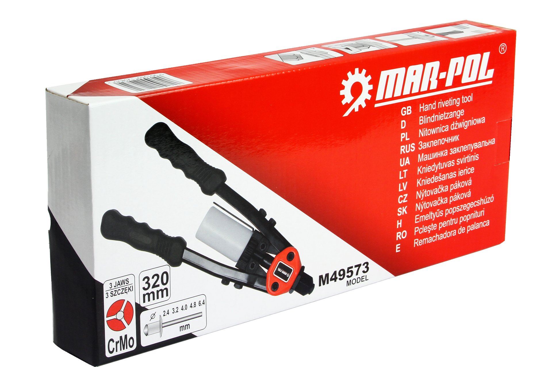 MAR-POL Pákové nitovacie kliešte PROFI 2,4-6,4 mm 320 mm - M49573