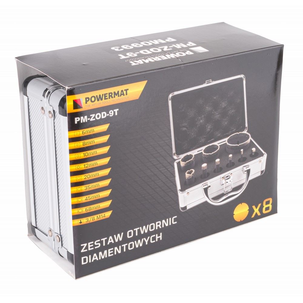 Sada diamantových korunkových vrtákov PM-ZOD-9T - POWERMAT