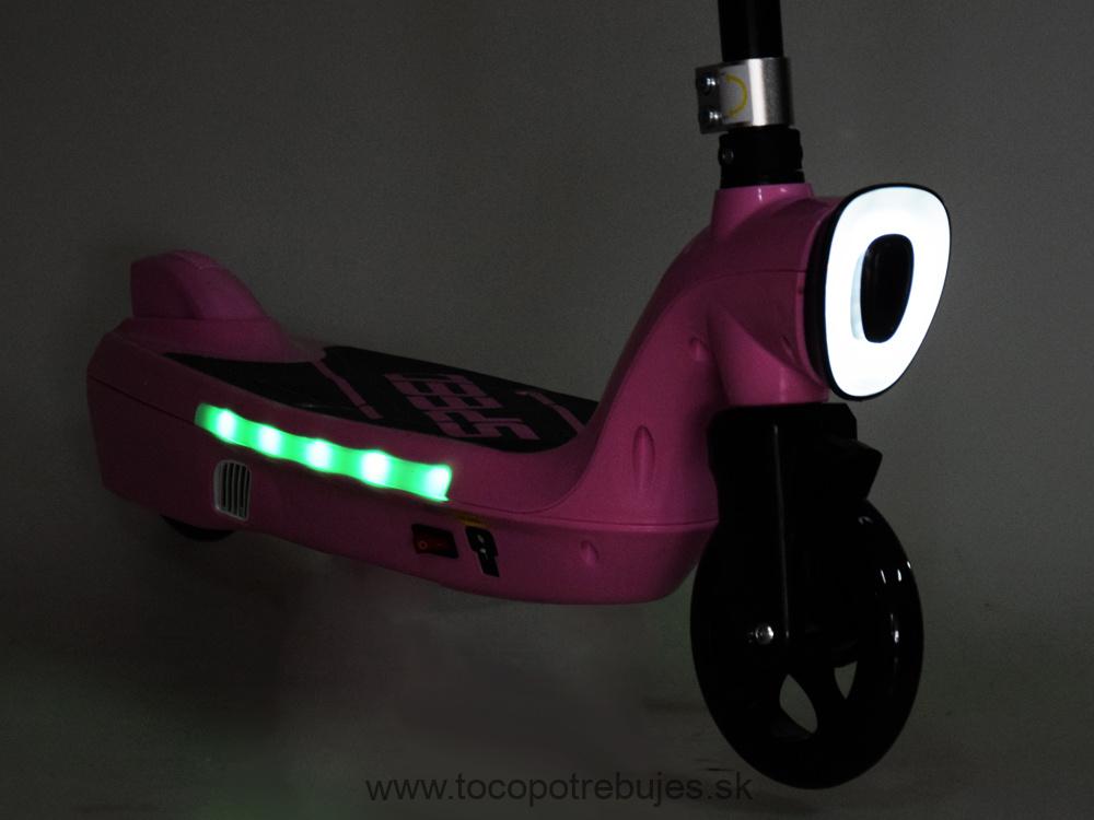 Elektrická Kolobežka 12V 45W s LED osvetlením, nosnosť 50kg, ružová