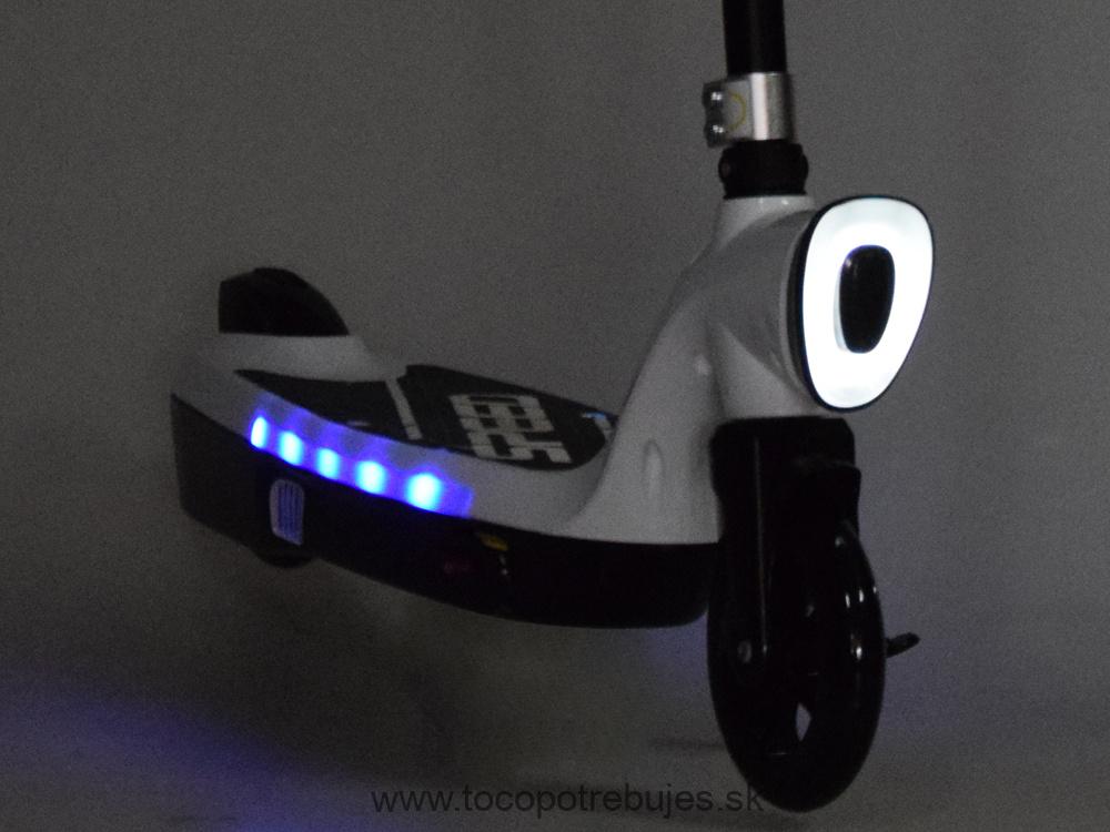 Elektrická Kolobežka 12V 45W s LED osvetlením, nosnosť 50kg, biela