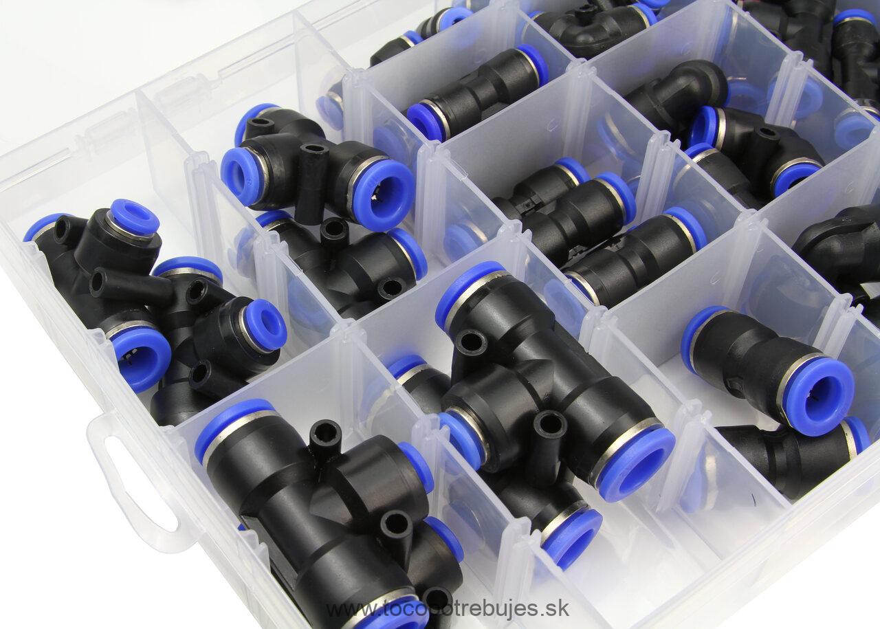 Rýchlospojka pneumatická, nástrčná pre PA, PU, PE hadica 4-12mm sada 52ks - MAR-POL M66572