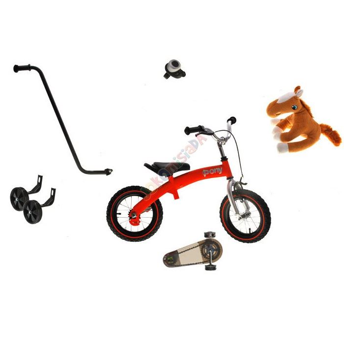 Odrážací a klasický bicykel 12" , Pony 6v1 + Maskot , modrý