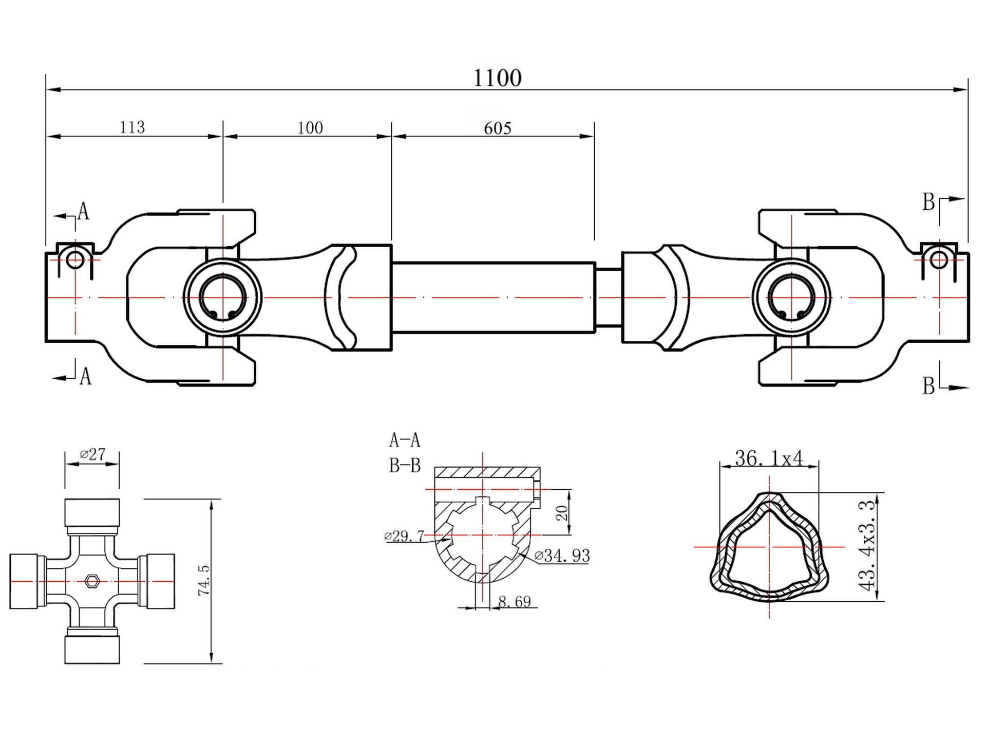 Kĺbový hriadeľ KARDAN 110cm Trubka-T - GEKO G72305