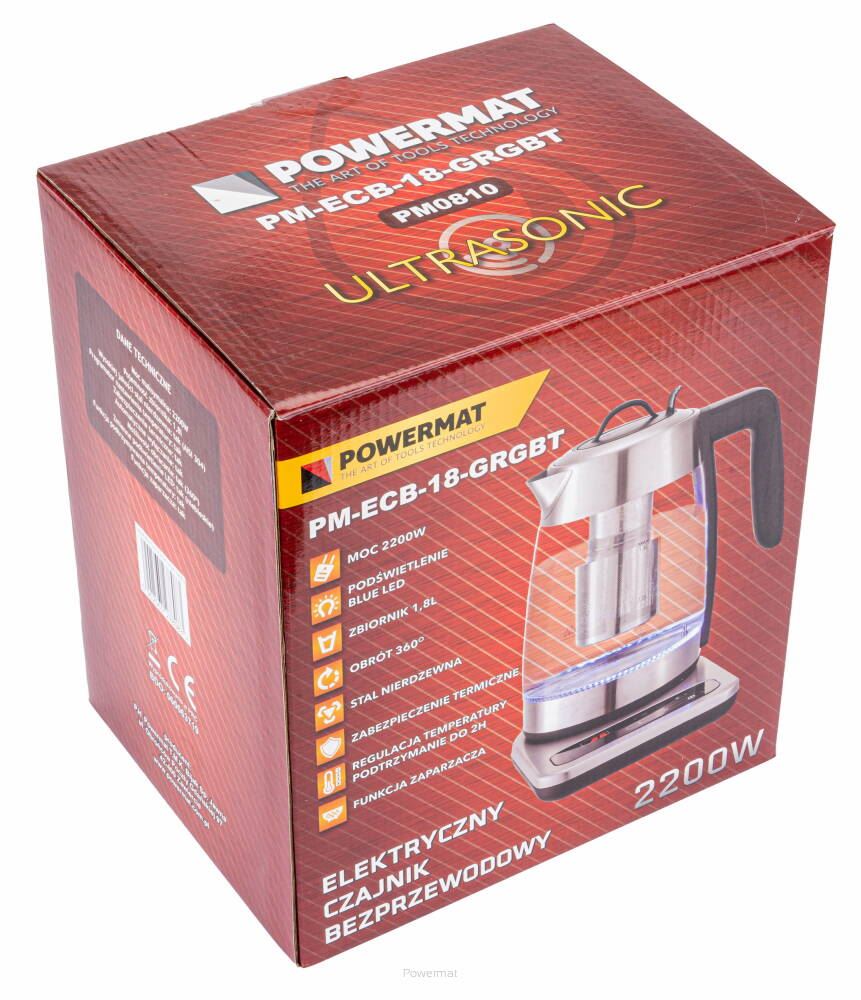 Rýchlovarná kanvica, sklo LED 2200W PM-ECB-18-GRGBT - POWERMAT