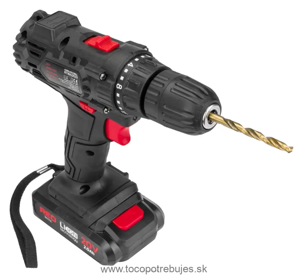 Akumulátorová vŕtačka 20V, 2x 2ah, RTWA0033- RED TECHNIC