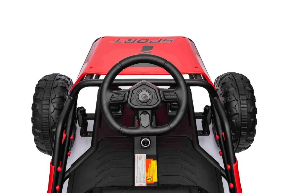 Elektrická Motokára SPORT-KART 24V, červená, EVA kolesá, Koženkové sedadlo, 2 x 50W Motor, 24V Batéria, Masívna kovová konštrukcia