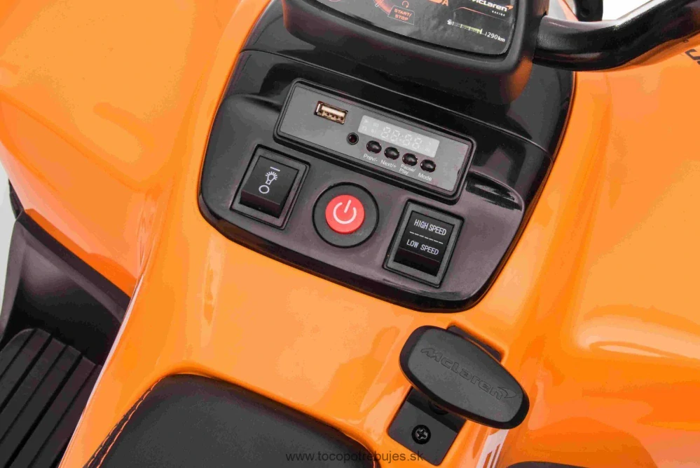 Elektrická štvorkolka McLaren Racing MCL 12V 4X4, oranžová