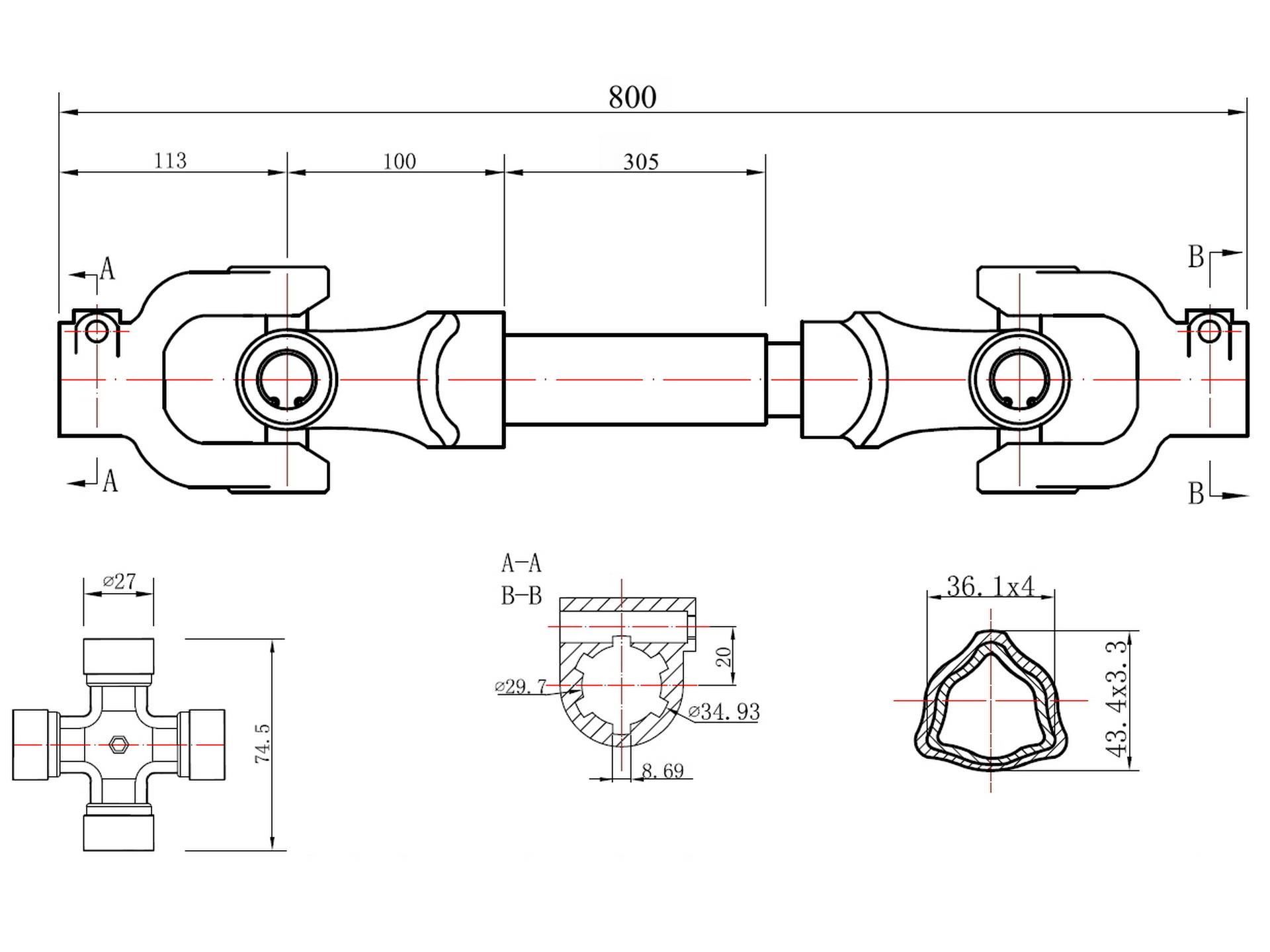 Kĺbový hriadeľ 80cm/12cm/25cm - GEKO G72300