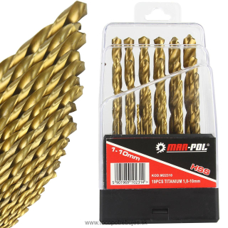 Sada titánových vrtákov HSS do kovu 19ks 1mm - 10mm - MAR-POL M22310